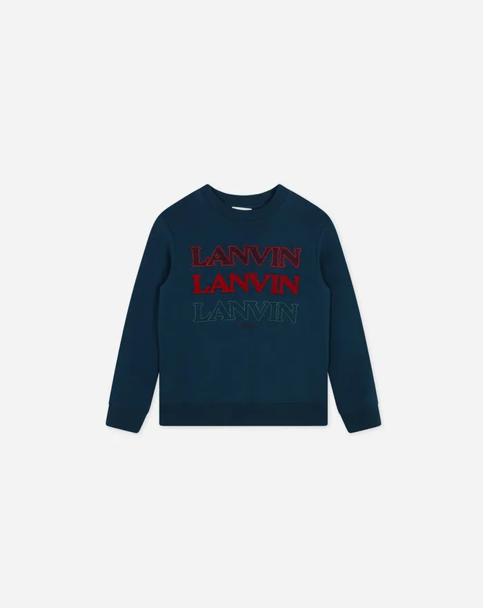 Children Lanvin Boys 4 8211 14 Years Roundneck Logo Sweatshirt Teal