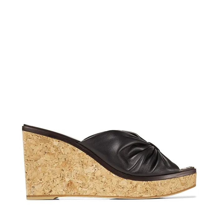 33025 Black Nappa Leather Wedge Mules With Studded Insole Black Women JIMMY CHOO Wedges 33025 Black Nappa Leather Wedge Mules With Studded Insole Black Women JIMMY CHOO Wedges