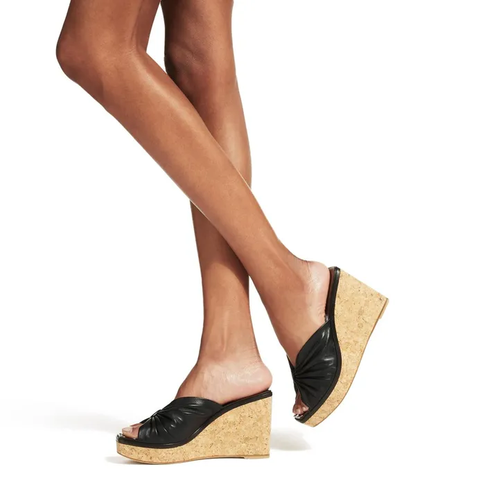 33025 Black Nappa Leather Wedge Mules With Studded Insole Black Women JIMMY CHOO Wedges 33025 Black Nappa Leather Wedge Mules With Studded Insole Black Women JIMMY CHOO Wedges