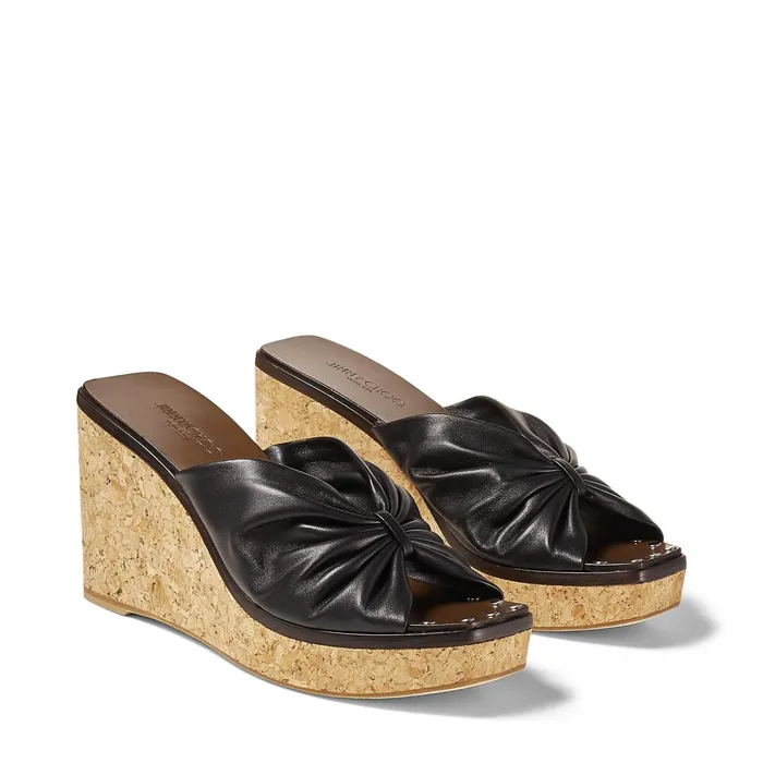 33025 Black Nappa Leather Wedge Mules With Studded Insole Black Women JIMMY CHOO Wedges 33025 Black Nappa Leather Wedge Mules With Studded Insole Black Women JIMMY CHOO Wedges
