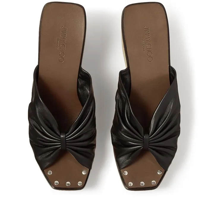 33025 Black Nappa Leather Wedge Mules With Studded Insole Black Women JIMMY CHOO Wedges 33025 Black Nappa Leather Wedge Mules With Studded Insole Black Women JIMMY CHOO Wedges