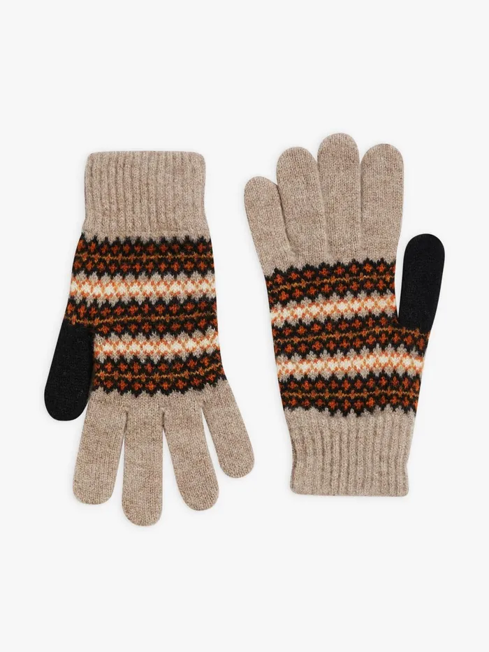 Agns B Beanies and Gloves Women Beige Wool Edimbourg Gloves