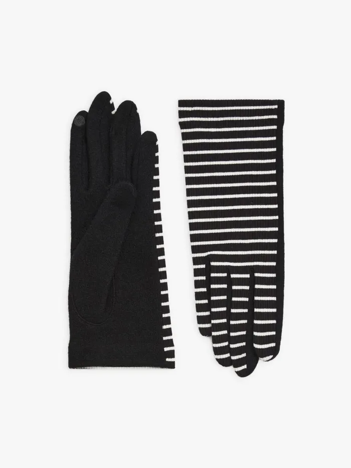 Agns B Beanies and Gloves Women Black Wool Stripes Gloves