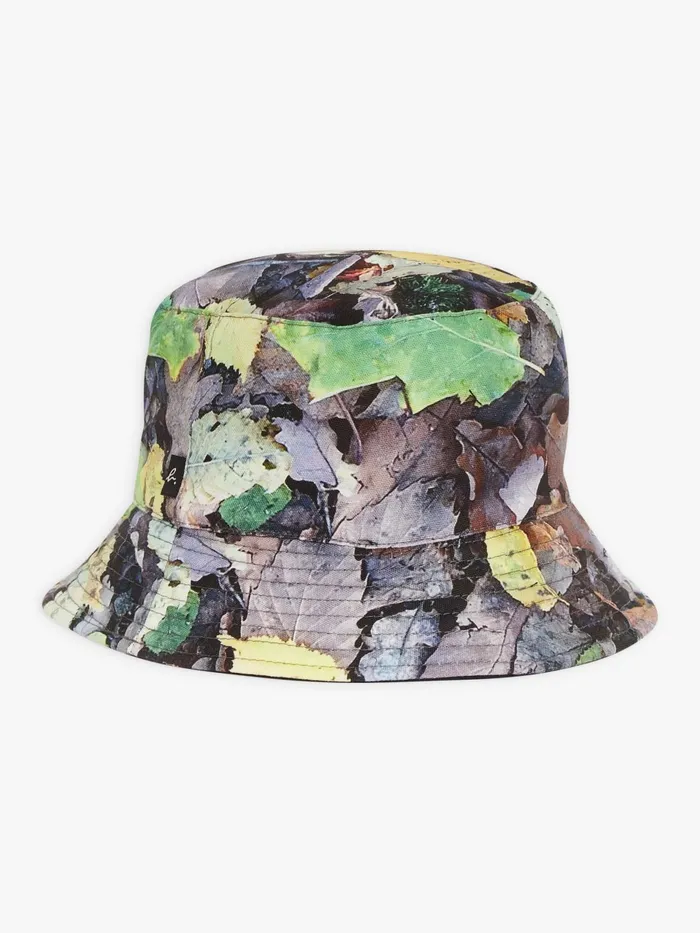 Agns B Beanies and Gloves Women Feuilles Cotton Bucket Hat With Printed Leaves