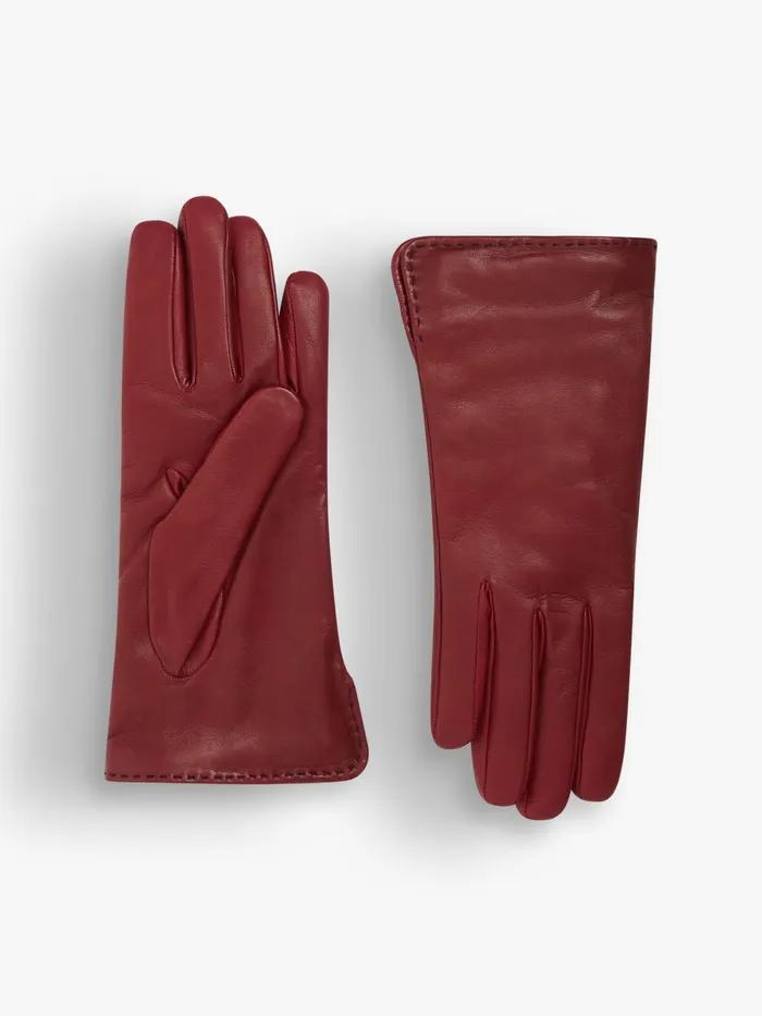 Agns B Beanies and Gloves Women Red Leather Dorothe Gloves