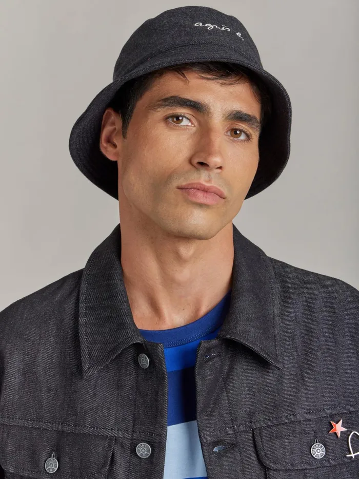 Agns B Caps and Hats Men Grey Wool Flannel Janis Bucket Hat