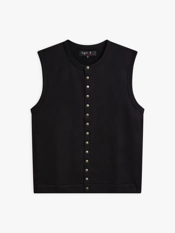 Agns B Cardigans Men Black Azur Sleeveless Cotton Fleece Cardigan