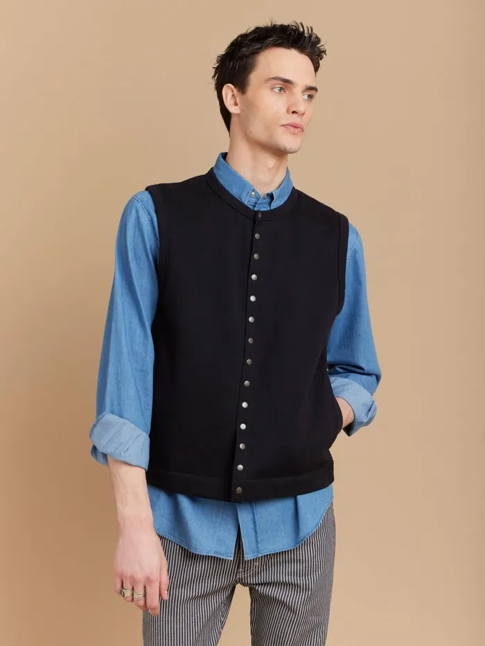 Agns B Cardigans Men Black Azur Sleeveless Cotton Fleece Cardigan