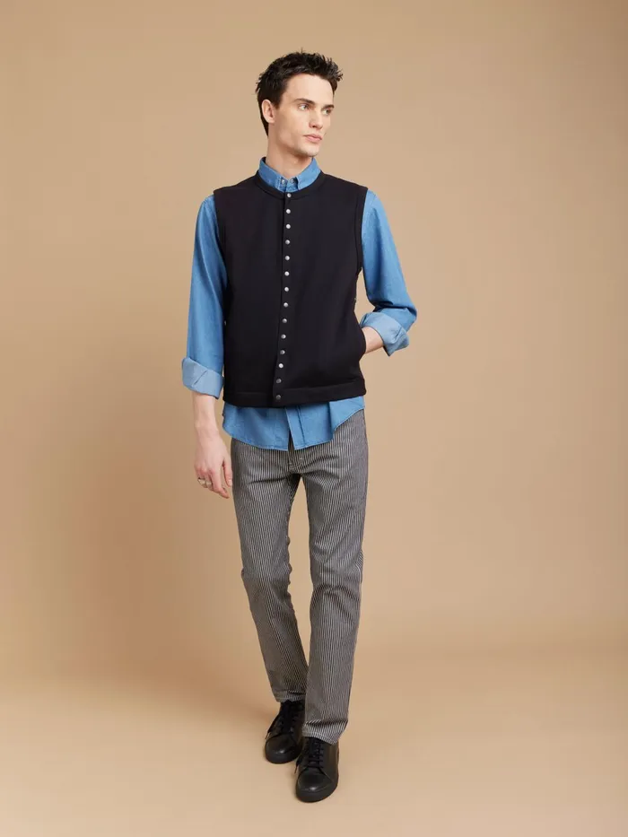 Agns B Cardigans Men Black Azur Sleeveless Cotton Fleece Cardigan