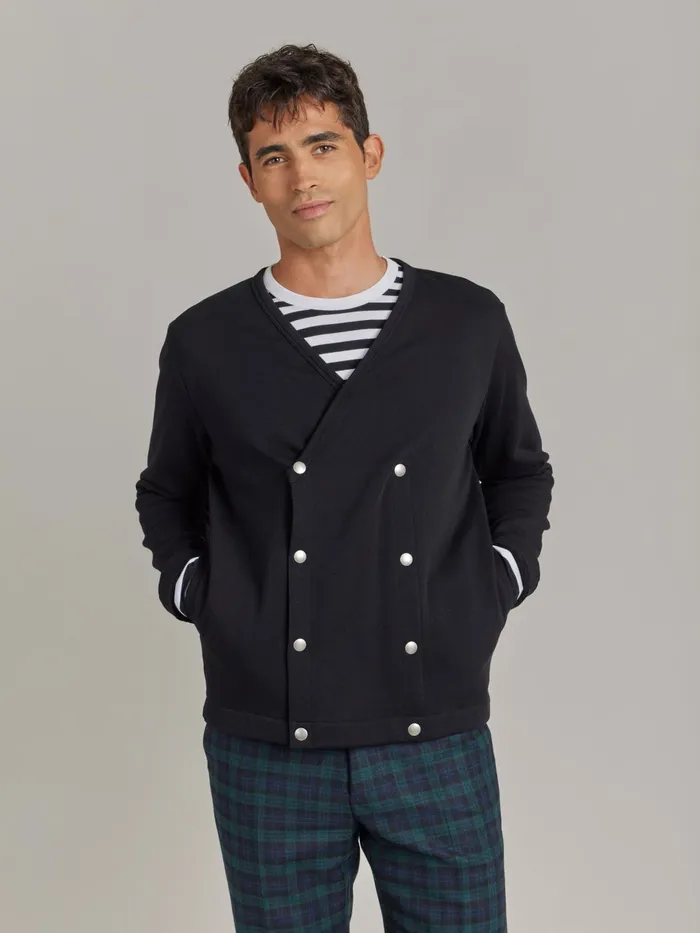 Agns B Cardigans Men Black Cotton Fleece Roady Cardigan