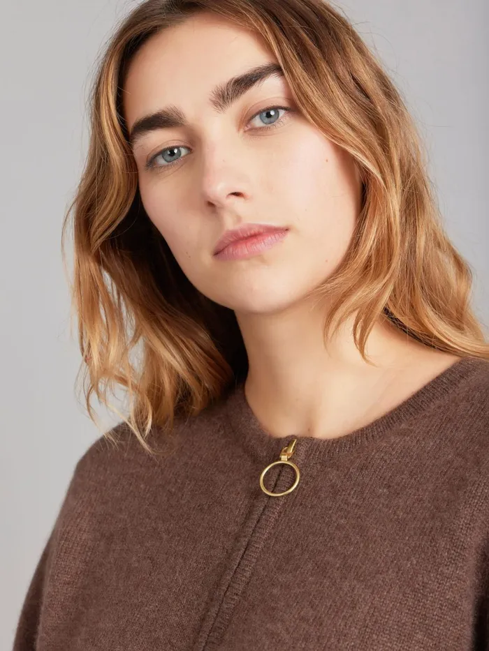 Agns B Cardigans Women Brown Cashmere Zip Cardigan
