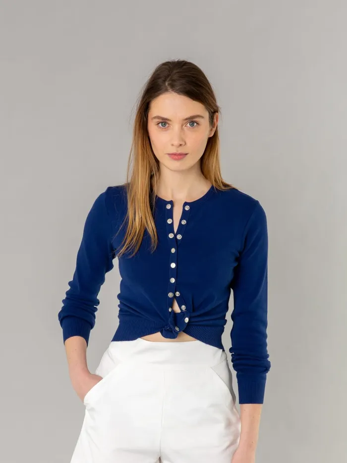 Agns B Cardigans Women Dark Blue Cotton Swing Snap Cardigan