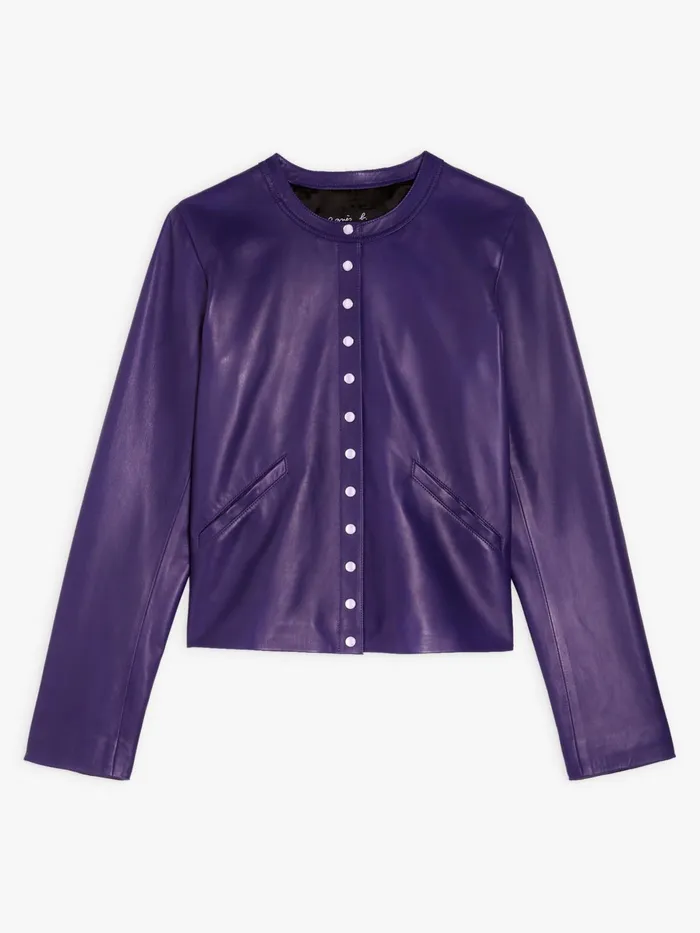 Agns B Cardigans Women Snap Purple Lambskin Cardigan