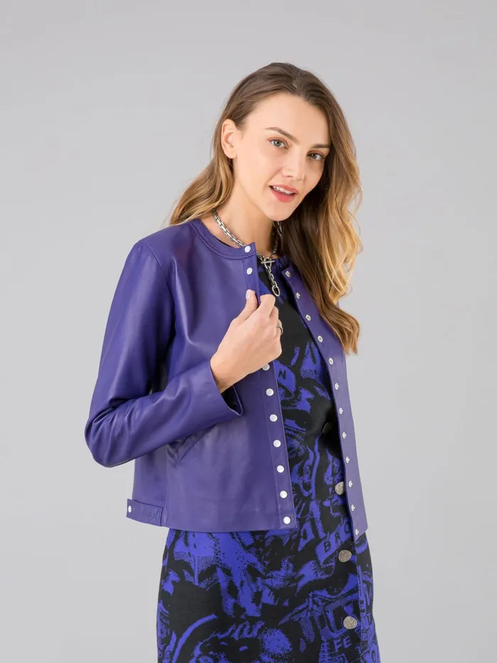 Agns B Cardigans Women Snap Purple Lambskin Cardigan
