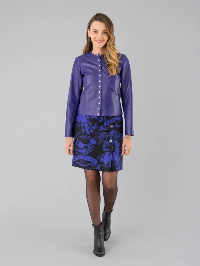 Agns B Cardigans Women Snap Purple Lambskin Cardigan