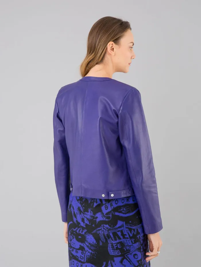 Agns B Cardigans Women Snap Purple Lambskin Cardigan