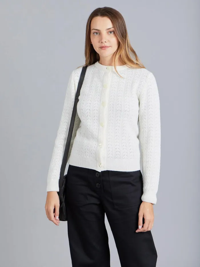 Agns B Cardigans Women White Pointelle Wool Cardigan