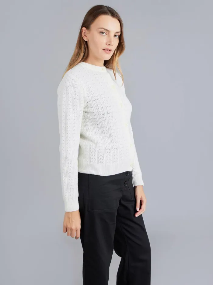 Agns B Cardigans Women White Pointelle Wool Cardigan