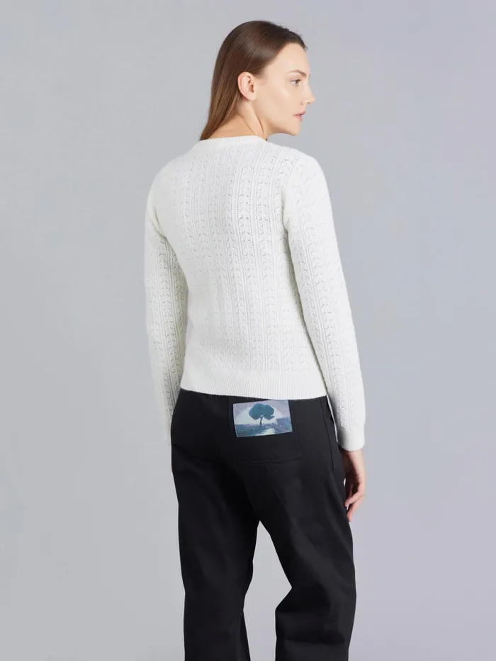 Agns B Cardigans Women White Pointelle Wool Cardigan