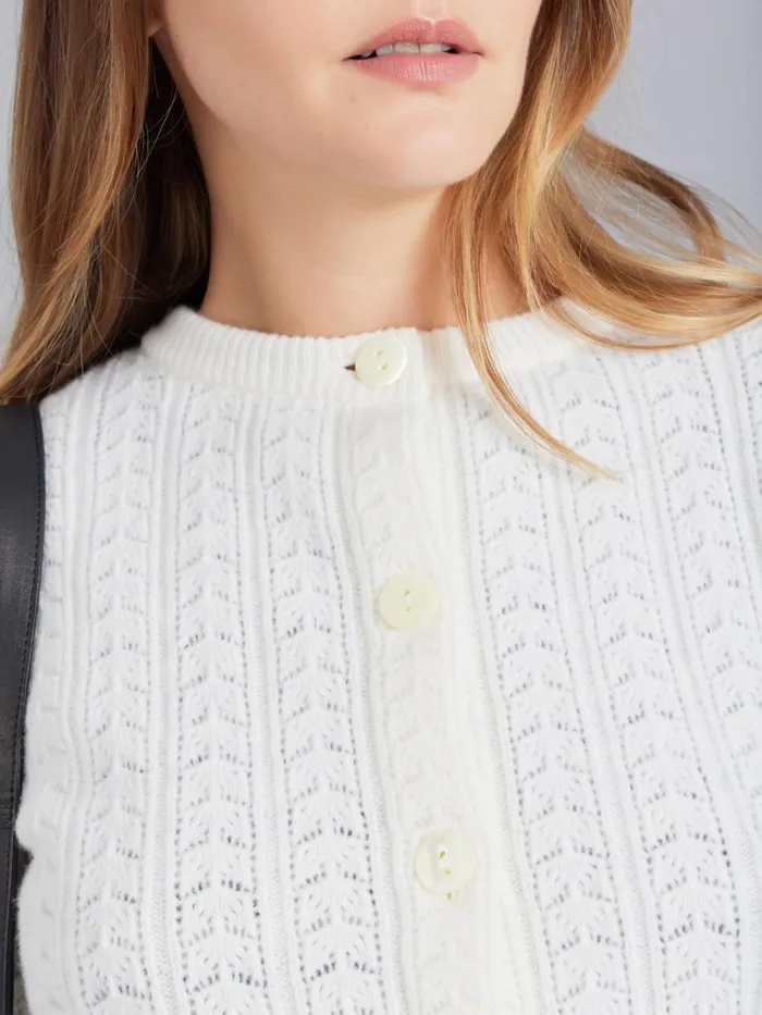 Agns B Cardigans Women White Pointelle Wool Cardigan