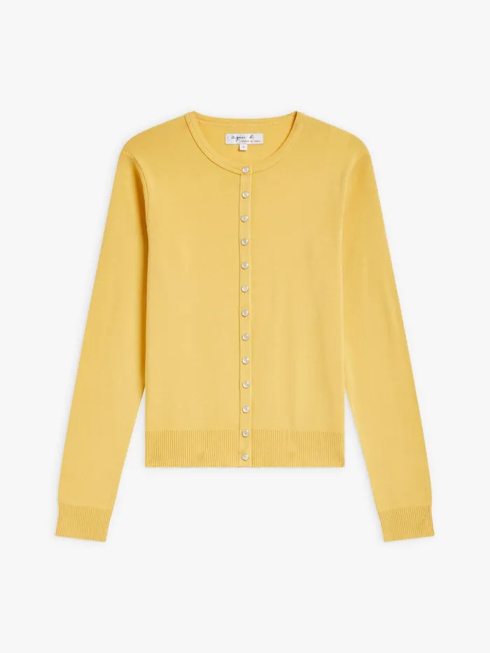 Agns B Cardigans Women Yellow Cotton Knit Swing Snap Cardigan