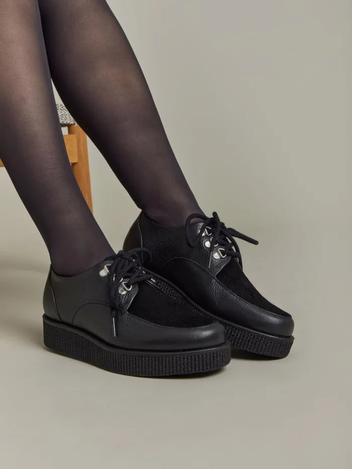 Agns B Flats and Derbies Women Black Amy Creepers Cowhide Leather