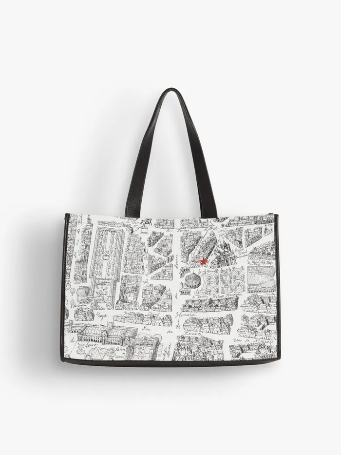 Agns B Handbags Women White Cotton And Leather 034map Of Paris034 Screen Print Bag