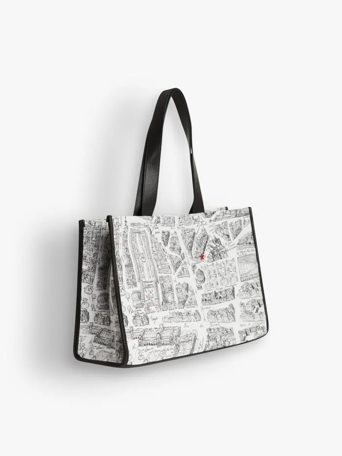 Agns B Handbags Women White Cotton And Leather 034map Of Paris034 Screen Print Bag