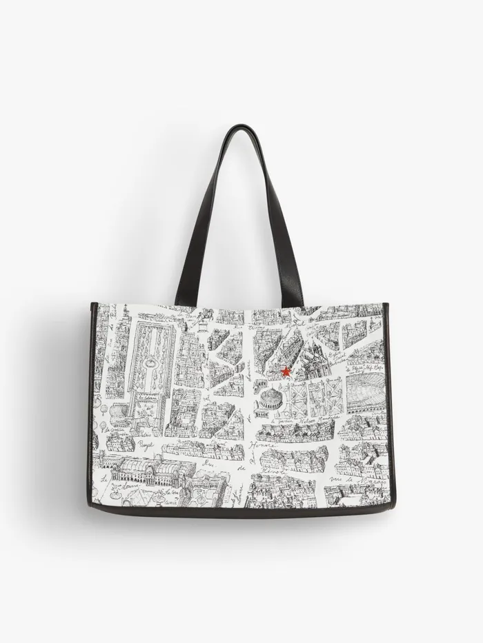 Agns B Handbags Women White Cotton And Leather 034map Of Paris034 Screen Print Bag
