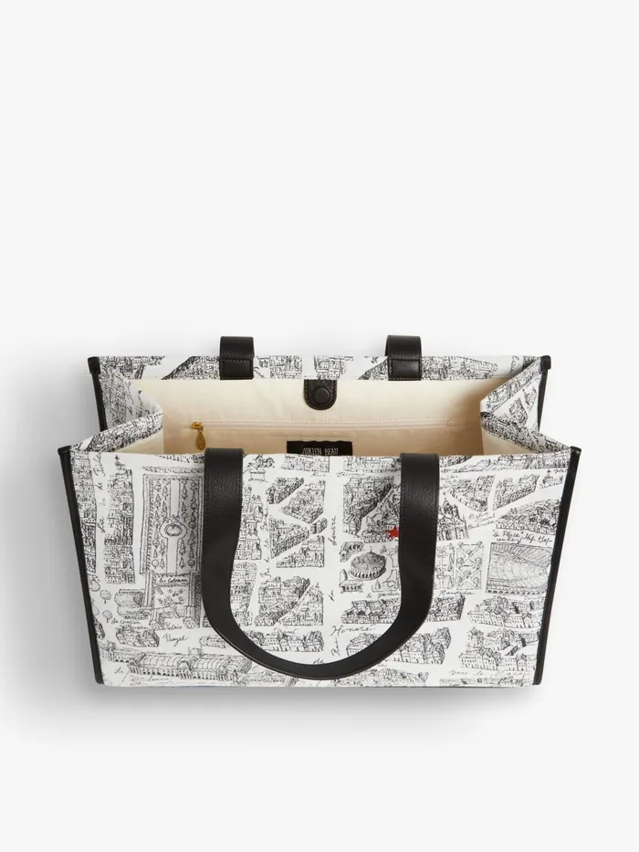 Agns B Handbags Women White Cotton And Leather 034map Of Paris034 Screen Print Bag