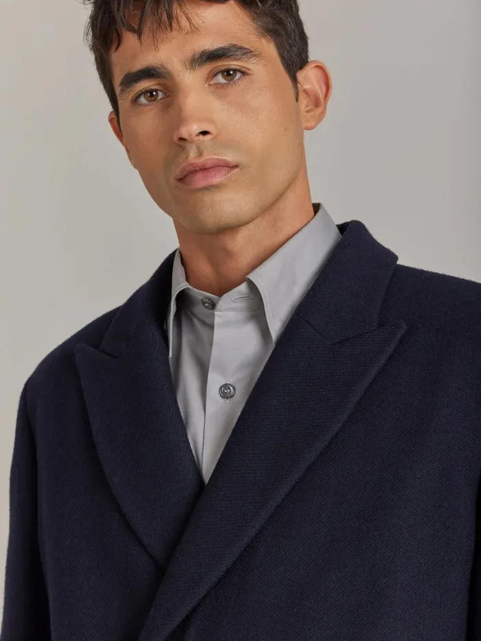 Agns B Jackets and Coats Men Blue Wool Cotton Twill Coat