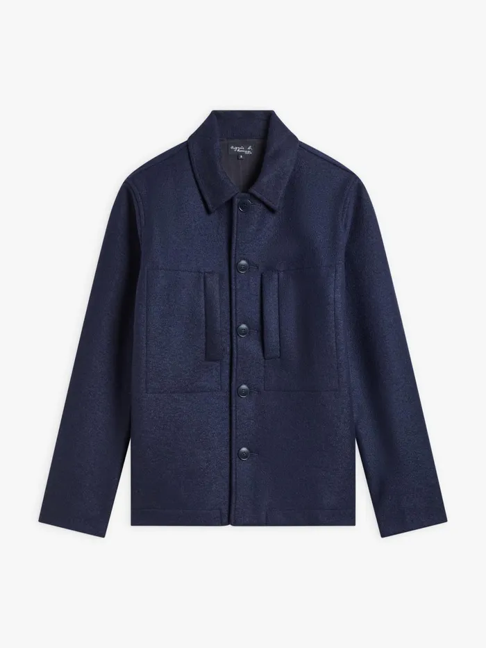 Agns B Jackets and Coats Men Blue Wool Jersey Michigan Shirt
