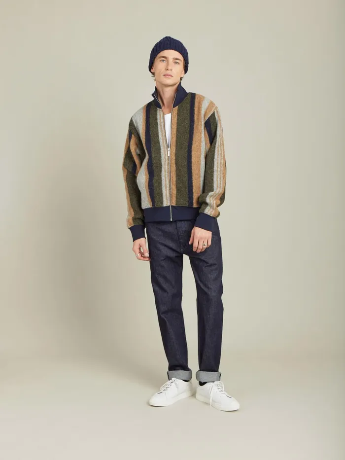 Agns B Jackets and Coats Men Green And Brown Wool Jersey Striped Heston Jacket