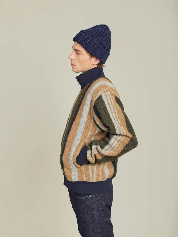 Agns B Jackets and Coats Men Green And Brown Wool Jersey Striped Heston Jacket