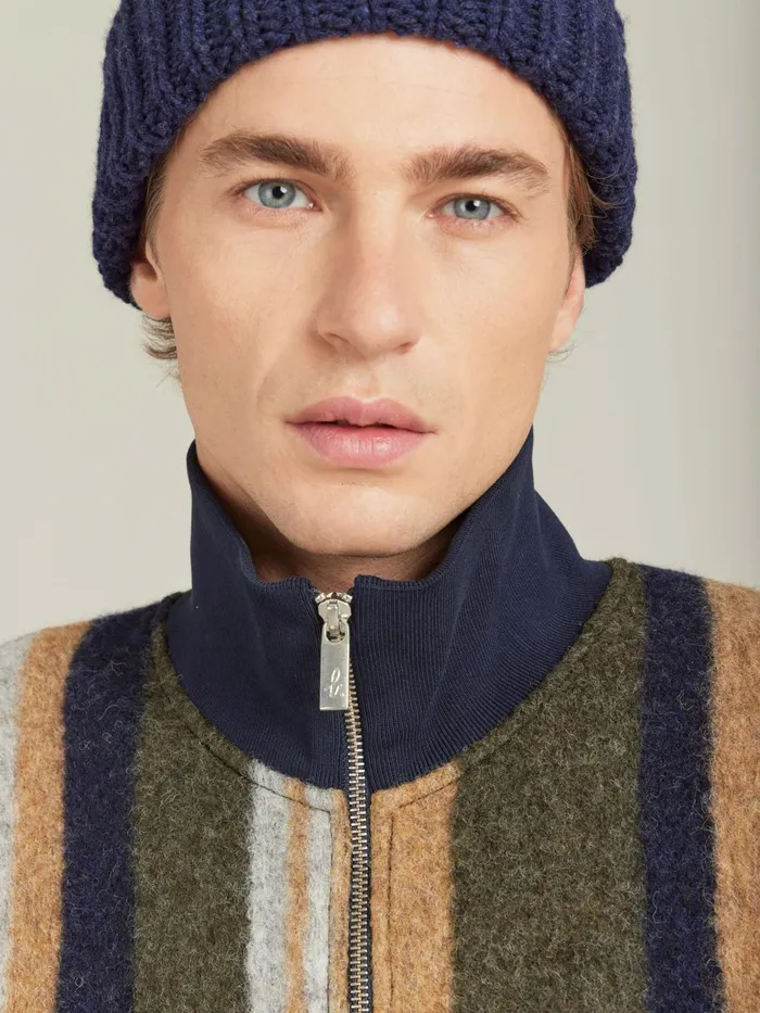 Agns B Jackets and Coats Men Green And Brown Wool Jersey Striped Heston Jacket