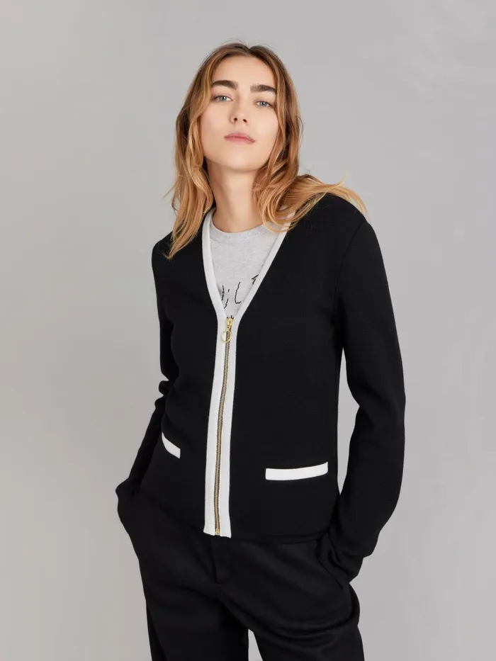 Agns B Jackets and Coats Women Black And White Merino Wool Oppo Jacket
