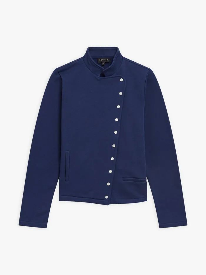 Agns B Jackets and Coats Women Blue Cotton Fleece Snap Fifre Jacket