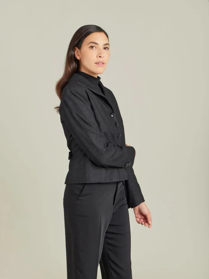 Agns B Jackets and Coats Women Grey Wool Tweed Fitted Jacket