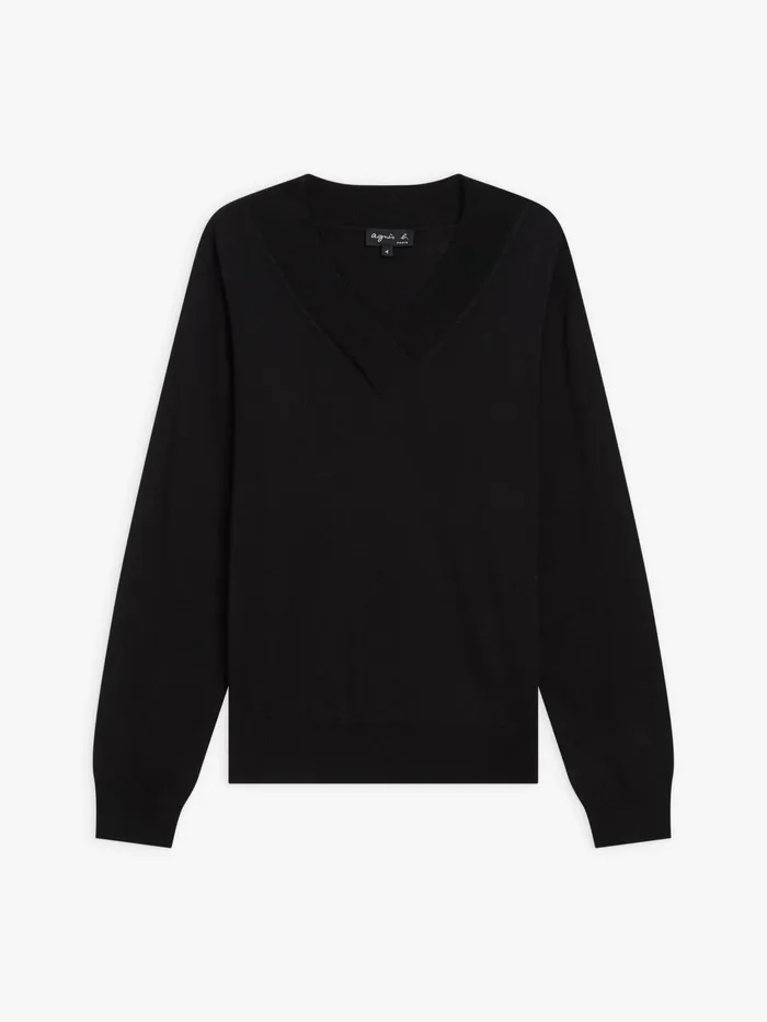 Agns B Jumpers Women Black Merino Wool Long Sleeve Vneck Jumper