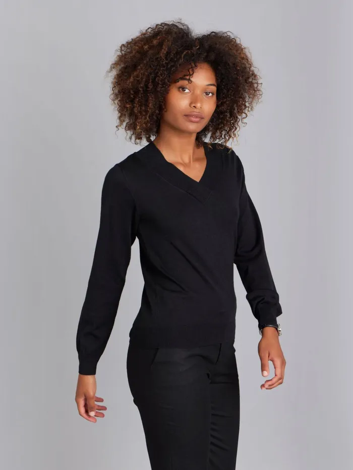 Agns B Jumpers Women Black Merino Wool Long Sleeve Vneck Jumper