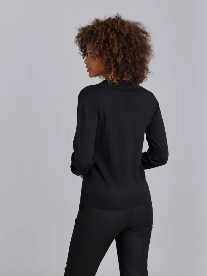 Agns B Jumpers Women Black Merino Wool Long Sleeve Vneck Jumper