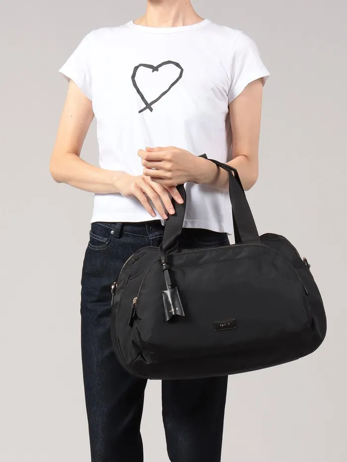 Agns B Large Bags and Totes Women Black Boston Nylon Travel Bag