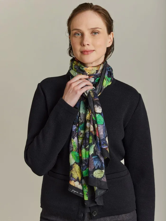 Agns B Scarves Women Feuilles Woollen Scarf With Leaf Print