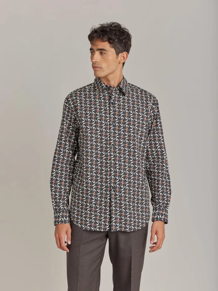 Agns B Shirts Men Black Andy Shirt Cotton With Geometric Print