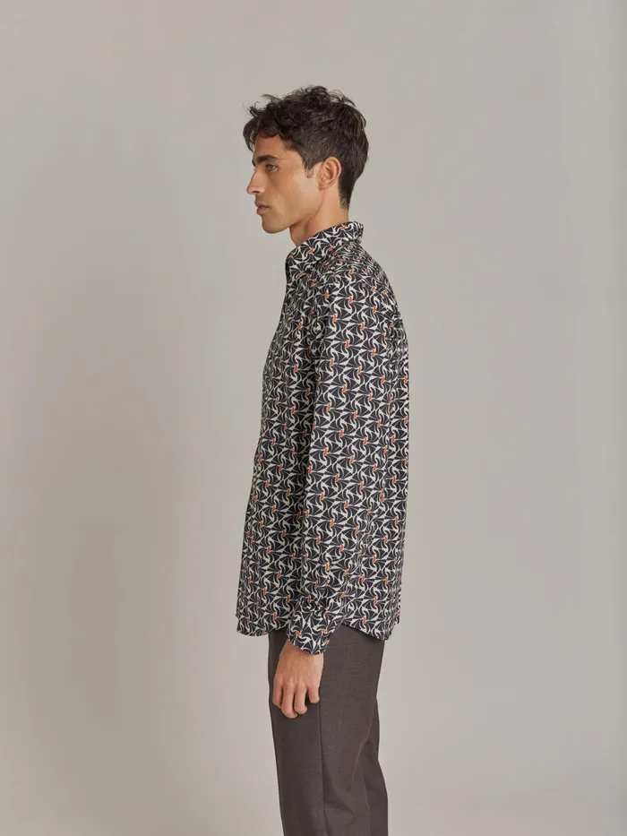 Agns B Shirts Men Black Andy Shirt Cotton With Geometric Print