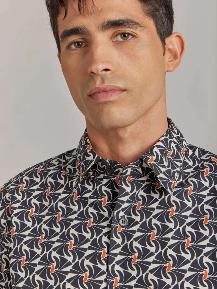 Agns B Shirts Men Black Andy Shirt Cotton With Geometric Print
