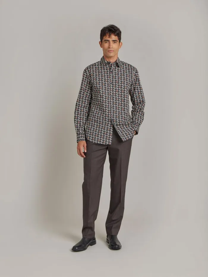 Agns B Shirts Men Black Andy Shirt Cotton With Geometric Print