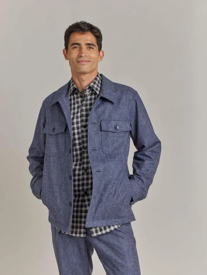 Agns B Shirts Men Blue Wool Tweed Overshirt