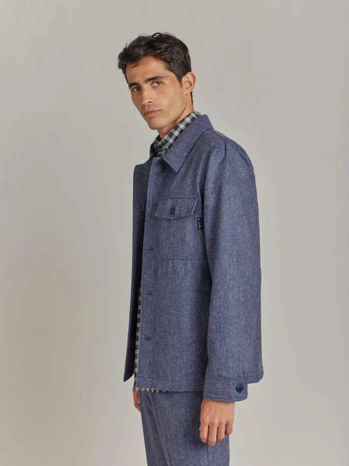 Agns B Shirts Men Blue Wool Tweed Overshirt