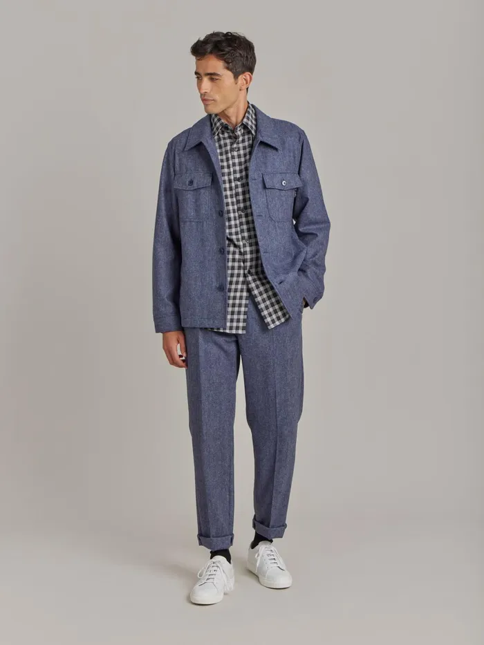 Agns B Shirts Men Blue Wool Tweed Overshirt